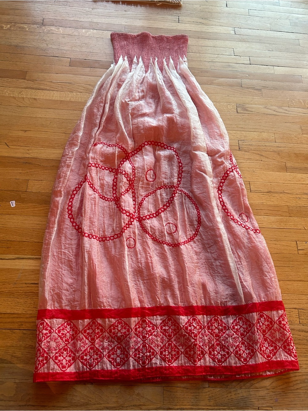 Lapis Strapless Pink & Red Embroidered Maxi Dress